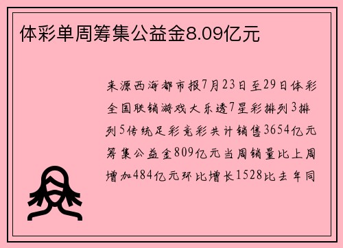 体彩单周筹集公益金8.09亿元